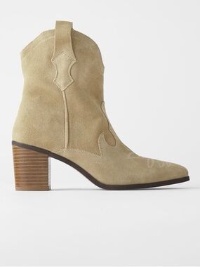 Zara Split Suede Cowboy Heel Ankle Boots 39 / 8.5